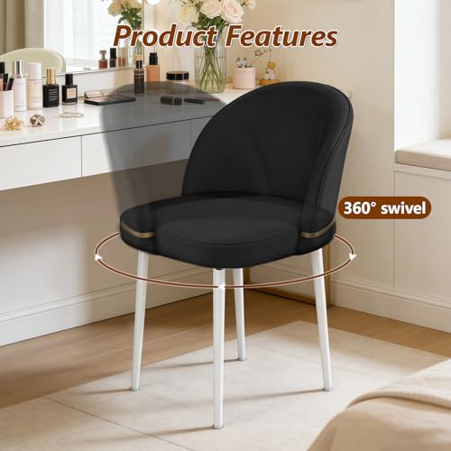 JPBSTO Swivel Vanity Chair No Wheels, Armless Desk Chair with Metal Legs, Accent Dining Chair with Ergonomic Backrest for Bedroom, Office, Dining Room, Black - color: Black, size: Set of 1