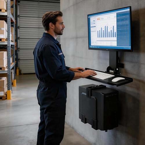 Monitor Wall Mount with Keyboard Tray and PC Wall Mount Set, Monitor and Keyboard Wall Mount Height Adjustable Fits 17"-32" Computer Screens, All in One PC Wall Mount with VESA Standard, 26" Wide Plat - color: Satin Black
