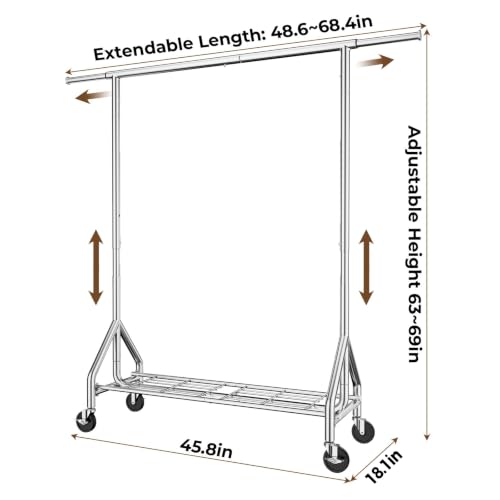 HYSEYY Heavy Duty Clothes Rack Load 450 LBS, Metal Garment Rack, Standing Rolling Clothing Rack for Hanging Clothes with Sturdy Wheels & Shelves, Portable Closet Wardrobe Rack,Sliver - color: Sliver