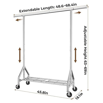 HYSEYY Heavy Duty Clothes Rack Load 450 LBS, Metal Garment Rack, Standing Rolling Clothing Rack for Hanging Clothes with Sturdy Wheels & Shelves, Portable Closet Wardrobe Rack,Sliver - color: Sliver
