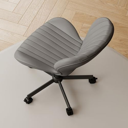 Armless Office Chair, PU Leather Office Chair with Wheels & Adjustable Height, Swivel Rocking Computer Chair, Ergonomic Soft Padded Office Chairs for Small Space, Study and Vanity, Grey - color: Grey