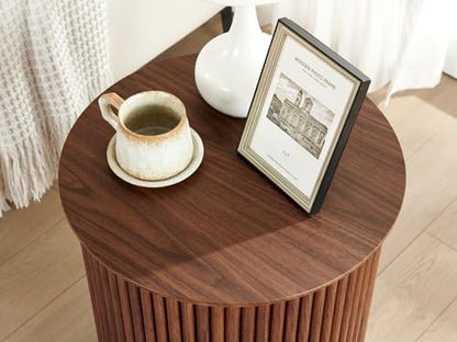 Round Fluted Side Table Set of 2, 17.7" Mid-Century Modern End Tables, Wooden Bedside Table Round Nightstand Small Circle Sofa Accent Table for Living Room, Bedroom Home(Walnut) - color: Walnut, size: 17.7"D x 17.7"W x 21.6"H