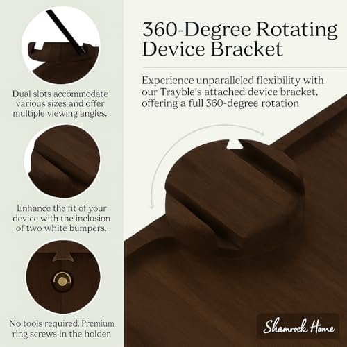 Bamboo Couch Arm Table with Device Holder, Clip On Tray. for TV Dinners, Remotes, Drinks, Snacks and Small Spaces (Rectangular with Device Holder, Brown, Regular 13.75 x 9.5) - color: Brown, size: Regular 13.75 x 9.5", style: Bamboo Rectangular with Devic
