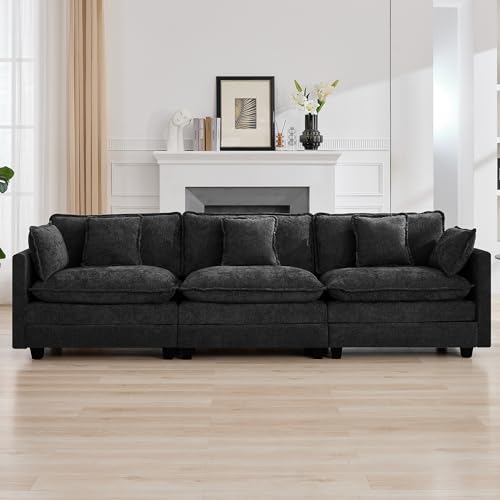 111'' Sectional Cloud Deep Seat Couch, Modern Comfy Chenille Modular Sectional Sofa for Living Room Set, Upholstered Modular 3-Seats Sofa Couch, Dark Grey - color: Dark Grey, size: 111'' 3 Seats