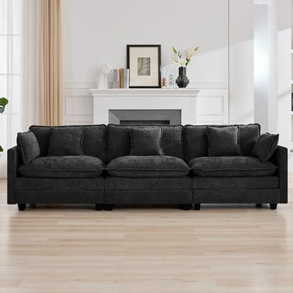 111'' Sectional Cloud Deep Seat Couch, Modern Comfy Chenille Modular Sectional Sofa for Living Room Set, Upholstered Modular 3-Seats Sofa Couch, Dark Grey - color: Dark Grey, size: 111'' 3 Seats
