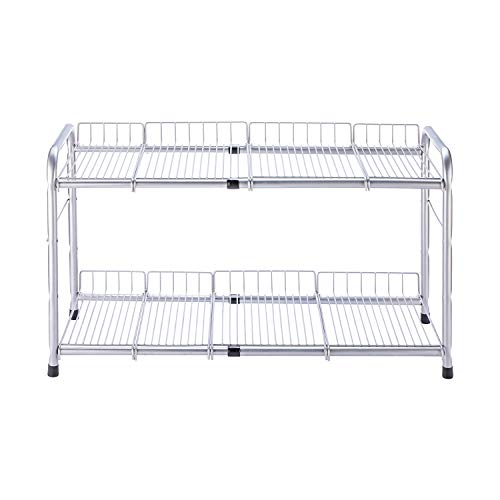 FlagShip 2 Tier Under Sink Organizers and Storage Rack Expandable Cabinet Shelf for Kitchen Bathroom Silver (17-25 inches)