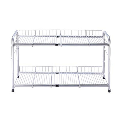 FlagShip 2 Tier Under Sink Organizers and Storage Rack Expandable Cabinet Shelf for Kitchen Bathroom Silver (17-25 inches)
