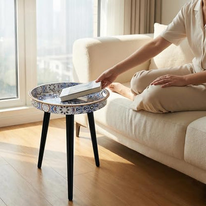 Round Indoor Side Tables with Detachable Wooden 3 Legs, Versatile Tray Table, Perfect for Round Coffee Table Tea, and Relaxation Time 17.7 Inch (33 Bohemian) - color: 33 Bohemian