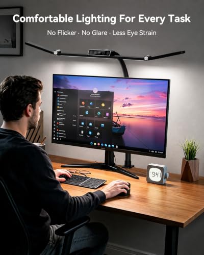 LED Desk Lamp with Clamp, 24W 3-Panel Light for Dual Monitors | 1800 Lumens, 96 LED, 3 Adjustable Panels, 360° Gooseneck, 2700K-6500K Color Temps, Remote, Touch Control, Memory Function - style: 27.2 Inch