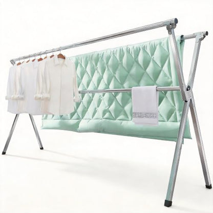 Clothes Drying Racks Outdoor, Updated Version,Stainless Steel Laundry Drying Rack for Indoor Outdoor and The Balcony,Length Adjustable Saves Space,with Windproof Hooks - size: 95inches