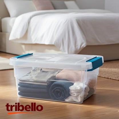 Tribello Clear Plastic Storage Bins with Lids Stackable Storage Bins (15 Quart)