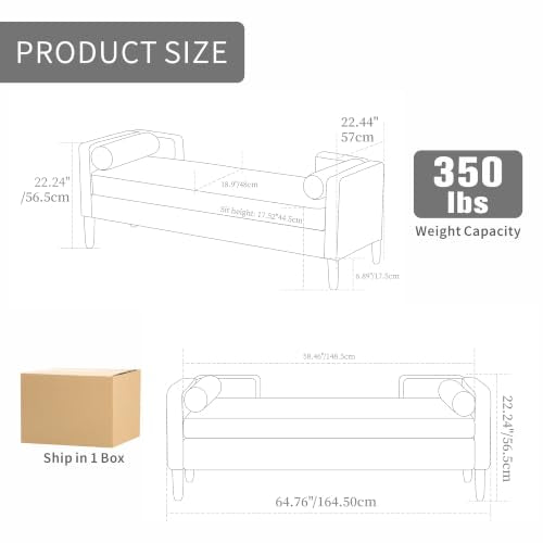 Chifee & Vingol 64.7" W Ottoman with Storage Bench for Bedroom End of Bed with Removable Pillows Upholstered Storage Ottoman Bench for Bedroom Living Room Hallway,Ivory - color: 65"-ivory