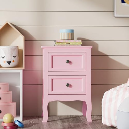 Bonnlo Nightstand Set of 2, Nightstands with 2 Drawers, Bed Side Table/Night Stand, Pink Nightstand, Small Nightstand for Bedroom, College Dorm, Kids’ Room, Living Room, Wood, 16W x 12D x 24H - color: Pink