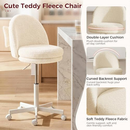 GTPLAYER Velvet Tall Office Chair with Wheels Vanity Chairs with Back, Versatile Height Use: Office to Bar Stools Small Ergonomic Comfy Armlees Computer Desk Chair with Bow Lumbar Pillow for Gift - color: Tv-cloud