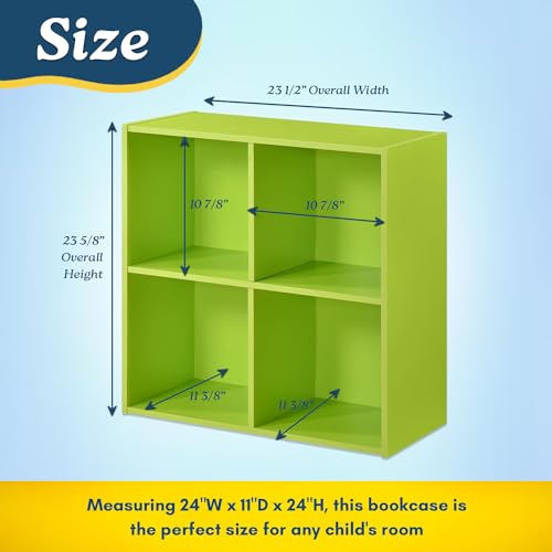 Kings Brand Furniture George 4-Cube Storage Organizer, 2-Tier Bookcase with Wood Shelves for Living Room, Bedroom, Nursery, or Home Office (Green) - color: Green