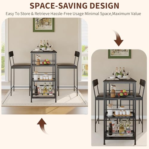 GarveeLife Dining Table Set for 2, Counter Height Bar Table Set with Storage ＆ Stools, High Top Pub Table and Chairs for Kitchen, Dining Room, Sofa Side, Apartment, Breakfast Nook - color: Black