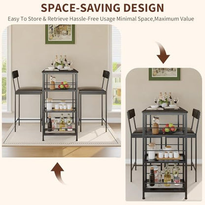 GarveeLife Dining Table Set for 2, Counter Height Bar Table Set with Storage ＆ Stools, High Top Pub Table and Chairs for Kitchen, Dining Room, Sofa Side, Apartment, Breakfast Nook - color: Black