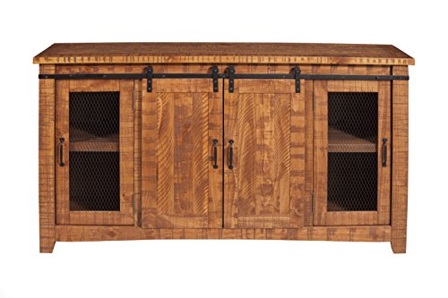 Martin Svensson Home Rustic 65" Wood Entertainment Center, Honey Tobacco | Solid Pine, TV Stand, Sliding Doors, Adjustable Shelves & Cable Management, for TVs up to 70" - color: Honey Tobacco