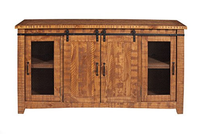 Martin Svensson Home Rustic 65" Wood Entertainment Center, Honey Tobacco | Solid Pine, TV Stand, Sliding Doors, Adjustable Shelves & Cable Management, for TVs up to 70" - color: Honey Tobacco