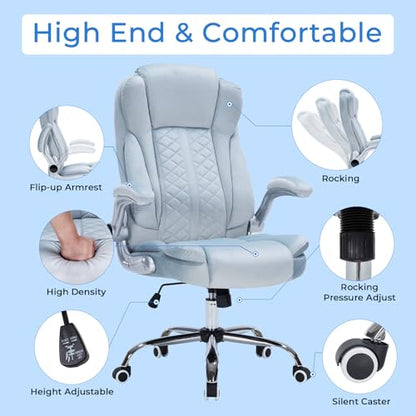 400lbs Executive Office Chair with Flip-Up Armrests, Big and Tall Computer Chair for Heavy People, Heavy Duty Ergonomic Comfy Chair, Breathable Plush Velvet (Blue) - color: Blue