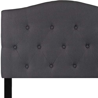 EMMA + OLIVER Twin Tufted Headboard | Adjustable Bed Rail Slots, Fabric Upholstered - color: Dark Gray, size: Twin