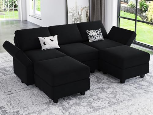 Belffin Modular Sectional Sofa with Double Chaise Velvet U Shaped Sofa Reversible Sectional Couch with Storage Black - color: Black, size: U Shape Sofa