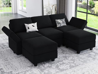 Belffin Modular Sectional Sofa with Double Chaise Velvet U Shaped Sofa Reversible Sectional Couch with Storage Black - color: Black, size: U Shape Sofa