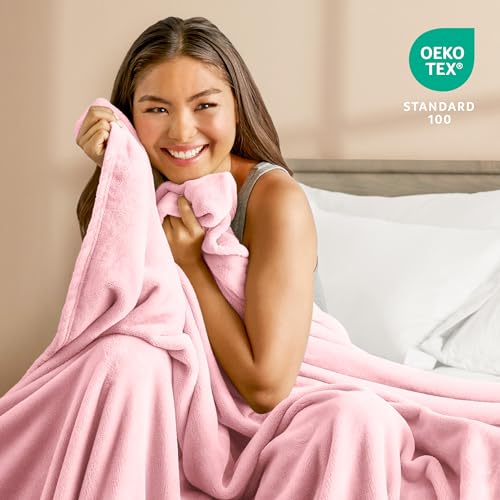 Bare Home Fleece Blanket Luxury Microplush (Full/Queen, Light Pink) | Ultra-Soft Lightweight Blanket for Bed, Sofa, and Couch, Cozy & Warm Blanket - color: 18 - Light Pink, size: Full/Queen