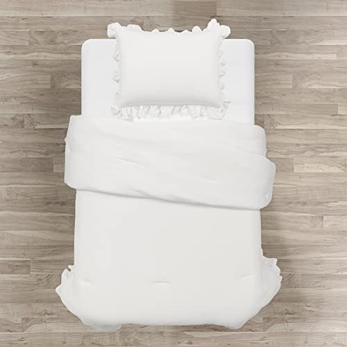Lush Decor Reyna Ruffle Comforter Set - 2 Piece Twin Size Ruffle Comforter Set - Elegance for Dorm Room - Twin XL, Pure White - color: Pure White, size: Twin-XL