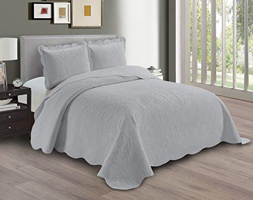 Linen Plus Embossed Coverlet Bedspread Set Oversized Solid Silver Full/Queen Bed Cover Bedding New # Dana - color: Silver, size: Full/Queen