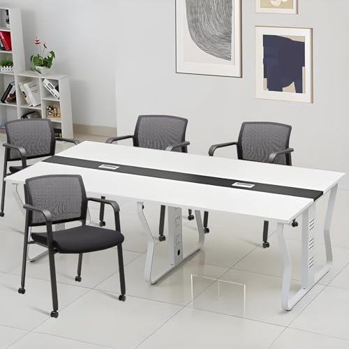 CLATINA Mesh Back Guest Reception Arm Chairs with Wheels, Waiting Room Chairs with Upholstered Fabric Seat and Ergonomic Lumbar Support for Office, 8PK - color: Withwheels Black, size: 8 pack