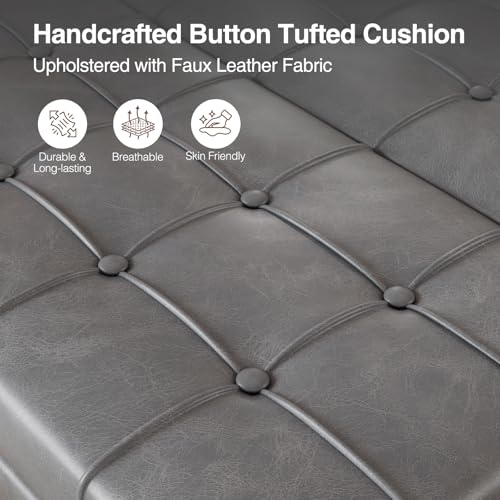 FiveWillowise 31.5 Inch Large Square Ottoman with Storage,Faux Leather | Coffee Table Storage Ottoman Bench with Lift Top Upholstered Footrest Stool Toy Box for Bedroom Living Room,Grey - color: Slate Gray