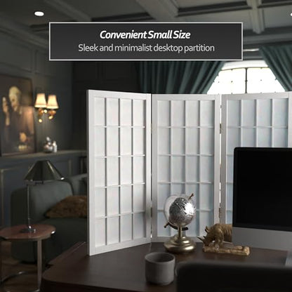 2 ft. Short Desktop Window Pane Shoji Screen - White - 3 Panels - color: White, size: 3 Panel