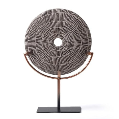 HAUCOZE Modern Home Decor Abstract Sculpture Table Centerpiece Art 13.4inch | Rustic Resin Statue with Metal Stand Round Disc Ornament Screen Figurine Fashion Gift for Desktop Bookshelf - size: 9.1x13.4inch