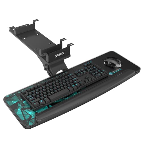 EUREKA ERGONOMIC Height Adjustable Mouse & Keyboard Tray Under Desk, 28x10'' Large Slide Out Swivel Tilt Computer Keyboard Drawer with Pad for Gaming Home Office, Dual Mount - color: Black & Green, size: 28 Inches
