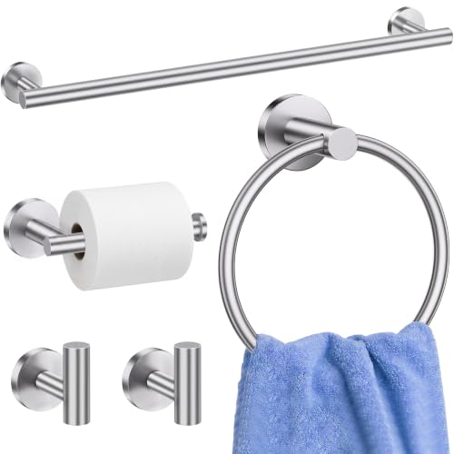 5 Pieces Bathroom Hardware Accessories Set Brushed Nickel, 24Inch Round Towel Racks Set for Bathroom, SUS304 Stainless Steel Towel Bar Set,Toilet Paper Holder Wall Mounted - color: Brushed Nickel, size: 5 Pieces 24" B