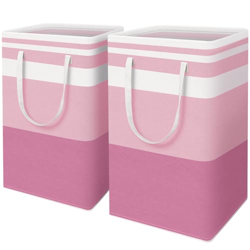 HomeHacks 2 Pack Large Laundry Baskets, Laundry Hampers Bags (Pink 88Lx2) | Waterproof, Freestanding, Collapsible Clothes Hamper with Reinforced Handles in Laundry Room, Dorm, Bathroom, Bedroom - color: Pink, size: 88L