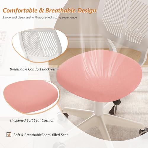 JPBSTO Armless Desk Chair, Height Adjustable Swivel Office Rolling Task Chairs with Soft Mesh Padded Cushion, Ergonomic Small Study Computer Chair for Girls Boys Teens (Pink, 2PCS) - color: Pink 2pcs