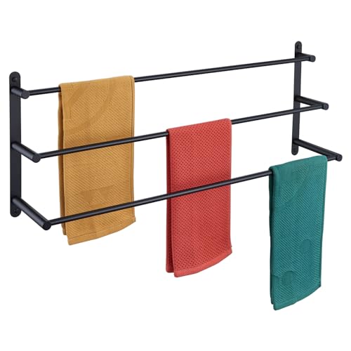 KOKOSIRI Bath Towel Bars Matte Black Bathroom 3-Tiers Ladder 32'' Towel Rails Wall Mounted Towels Shelves Rack Stainless Steel, B5002BK-L32 - color: Black, size: 32-Inch
