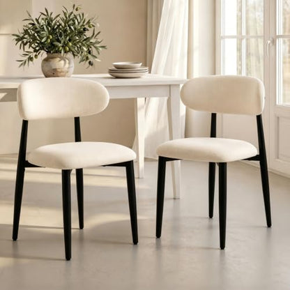 UVV Dining Chairs Set of 4, Metal Kitchen Chairs with Modern Fabric Upholstered for Dining Room, Beige - color: Beige Seat / Black Legs
