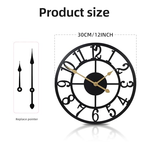 Wall Clock Battery Operated,Silent Non Ticking Modern Rustic Metal Small Clocks for Living Room/Bedroom/Office/Kitchen/Farmhouse Home Decor-12IN(Arabic Number-Black) - size: 12 Inch