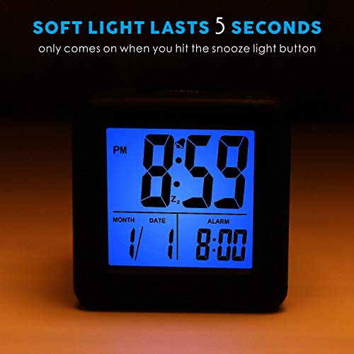 Plumeet Digital Alarm Clock Kids Alarm Clock with Snooze and Nightlight - Easy Setting Silicone Clock Display Time, Date - Loud Alarm Clock for Bedroom - Battery Powered (Black) - color: Black