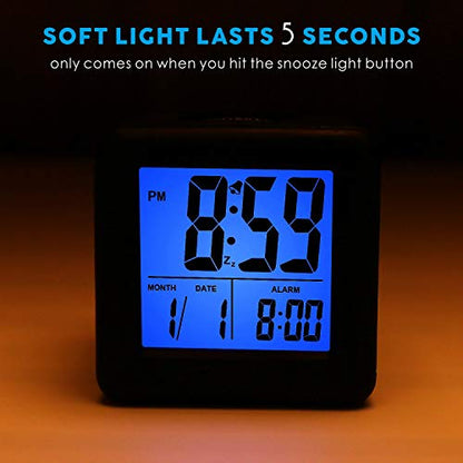Plumeet Digital Alarm Clock Kids Alarm Clock with Snooze and Nightlight - Easy Setting Silicone Clock Display Time, Date - Loud Alarm Clock for Bedroom - Battery Powered (Black) - color: Black