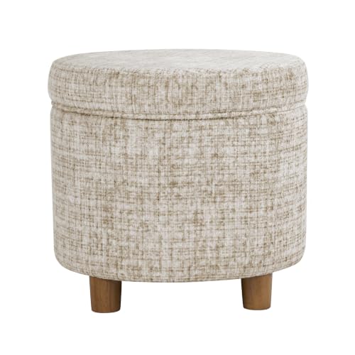 HomePop 19" Round Storage Ottoman - Cream Textural Woven - color: Cream Textural Woven
