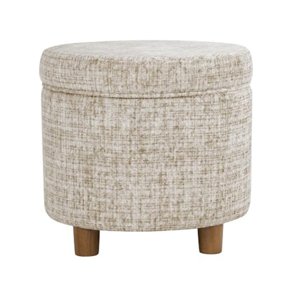 HomePop 19" Round Storage Ottoman - Cream Textural Woven - color: Cream Textural Woven