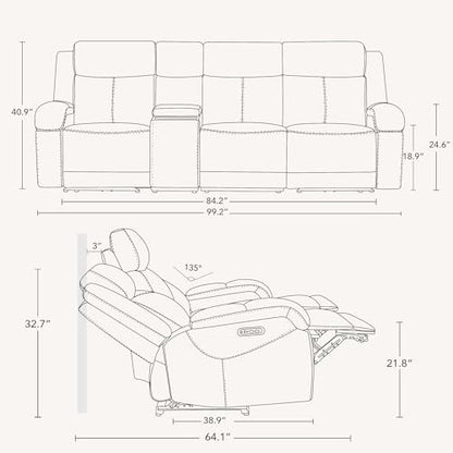 Watson & Whitely Wall Hugger Power Reclining Sofa with Console, Brown | Genuine Leather Recliner Sofa, Power Headrests, Center Storage Console, Cup Holders, 3-Seater Couch, Living Room & RV - color: Dark Brown, style: 3 Seater Sofa (with console)