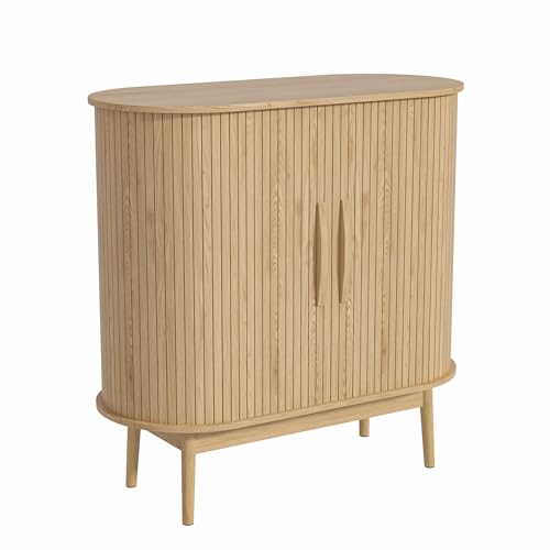 Small Sideboard Buffet Cabinet with Storage & Sliding Doors, 31" (Wood) | Adjustable Shelf, Coffee Bar Cabinet, Modern Buffet Table, for Kitchen, Dining Room, Living Room, Oval, Wooden Legs - color: Oak