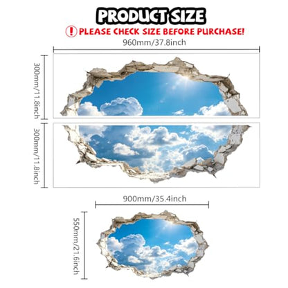 Hole in Wall Sky and Clouds Wall Decals, Wall Stickers Decor | 2 Sheets 11.8"x37.8" Vinyl Removable Peel and Stick Murals, Plant Decor for Bedroom, Bathroom, Office, Classroom & Home - style: Hole in Wall Sky and Clouds