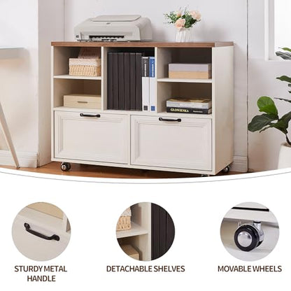 60"L-Shaped Executive Desk with 40"Adjustable File Cabinet,Farmhouse Home Office Desk with Charging Station,Office Desk with Storage Drawers,Wood Computer Desk Set for Office Work,Home Study - color: Off-white
