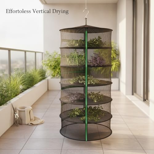 Collapsible Hanging Dryer with Zippered Mesh Layers, Space-Saving Foldable Air Drying Rack for Kitchen, Balcony, and Laundry (Black) - size: 12.99 x 12.99 x 68.9 in